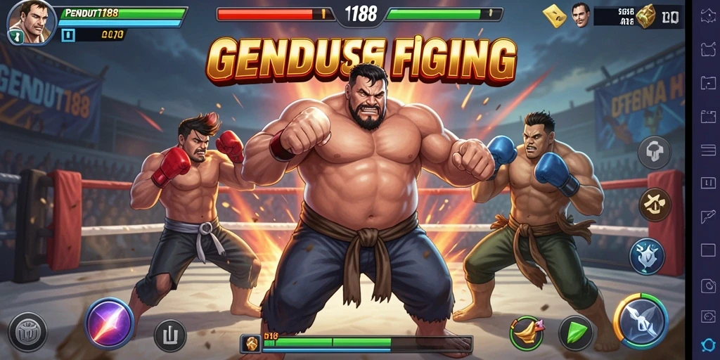 Gameplay GENDUT188 menampilkan pertarungan dinamis dan karakter unik.