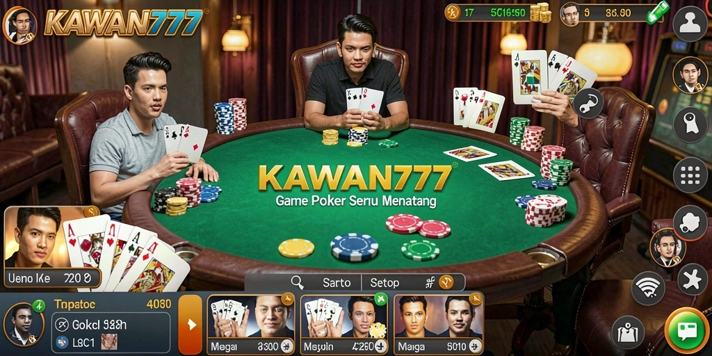Tampilan gameplay KAWAN777 dengan suasana Poker yang mendebarkan.