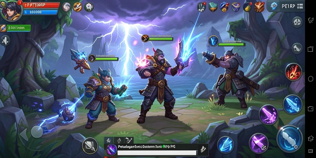 Tampilan gameplay PETIRRP menampilkan pertarungan mendebarkan di dunia fantasi.