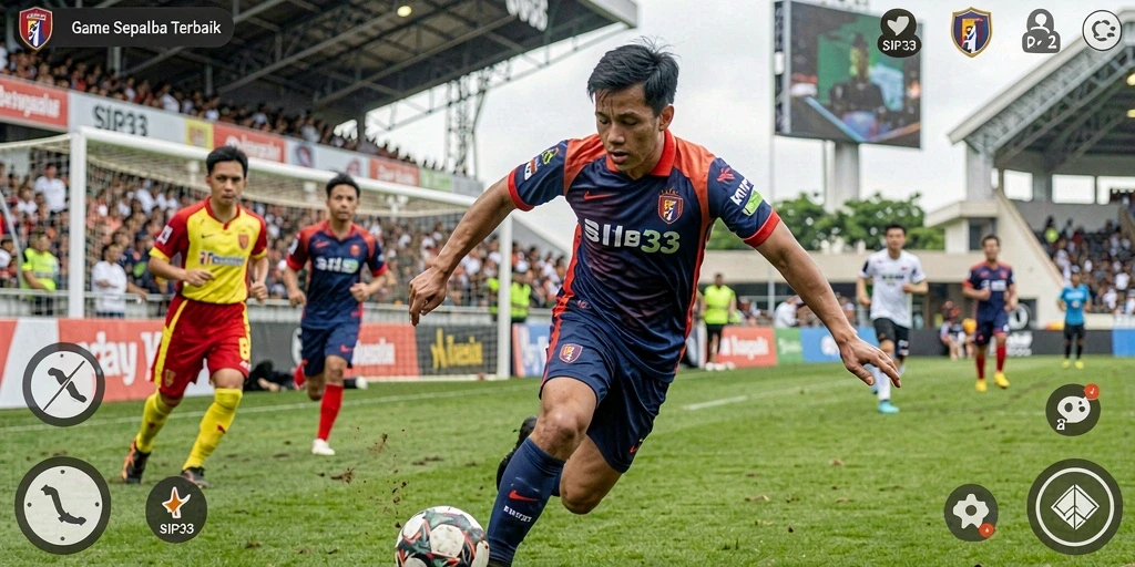 Tangkapan layar utama SIP33 menampilkan aksi seru dalam pertandingan sepak bola.
