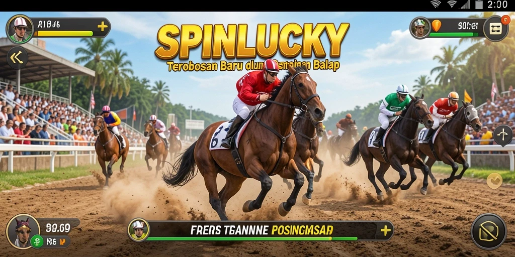 Tampilan gameplay SPINLUCKY yang menegangkan saat balapan.