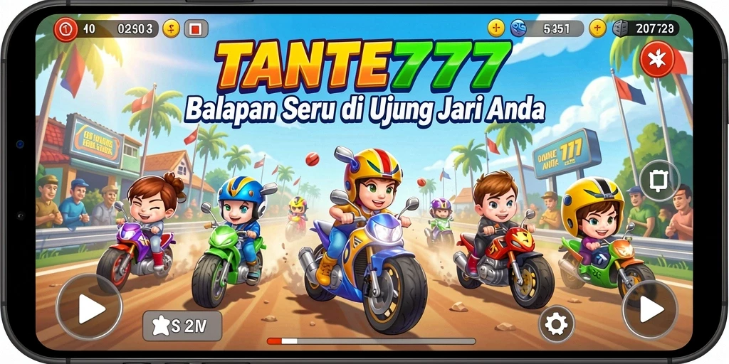 Gameplay seru dan menegangkan di TANTE777 saat balapan.